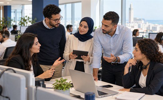Équipe H2MW collaborant dans un centre de relation client à Casablanca